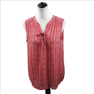 St. John's Bay Red/White Tie Neckline Sleeveless Blouse Size Large
